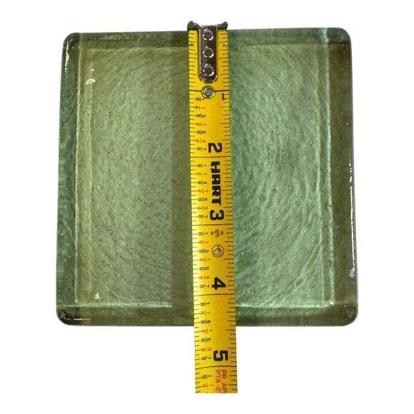 Set Of 2 Light Green Square Recycled Glass Coasters 4x4 Inch Vintage Solid MCM - Picture 4 of 4